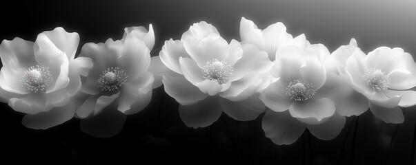 florale en noir et blanc - Photographie artistique de fleurs blanches en monochrome sur fond sombre