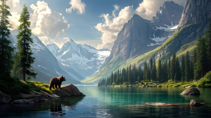 bear near a river,generative ai