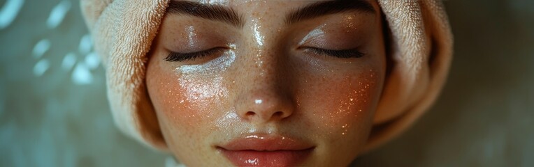 Naklejka premium Woman Relaxing with a Hydrating Facial Treatment in a Spa Setting