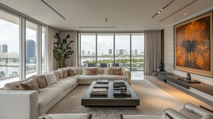 Obraz premium Stylish living room with contemporary decor and high-end finishes.