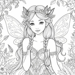 Fototapeta premium Dainty Forest Fairy Coloring Page