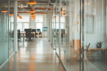 modern wall in a modern office interior with desks and glass walls