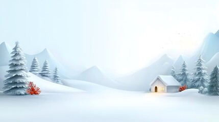 Fototapeta premium A tranquil winter wonderland embrace the serene beauty of nature's snowy landscape with a cozy cabin amidst frosty pines