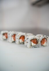 Sushi rolls with salmon and cream cheese.