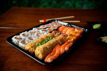 Delicious sushi platter with assorted rolls and nigiri.