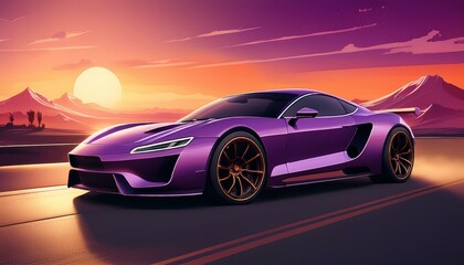 Obraz premium Font of a purple sport luxury car in sunset light