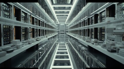 Fototapeta premium Futuristic Data Center with Sleek Technology Design