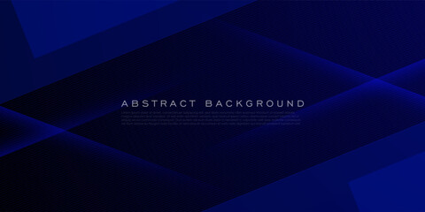 Naklejka premium Abstract dark blue futuristic shadow and lights background. Papercut template with straight line and shadow. Dark blue background with trendy pattern design. Eps10 vector