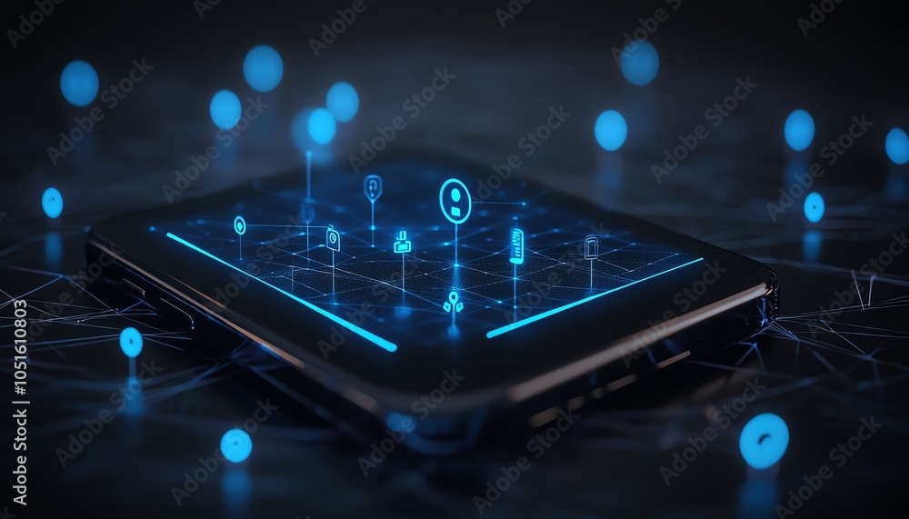 Leinwandbilder innovative 3d mockup of a blank dark background with space for text, featuring modern digital blue u