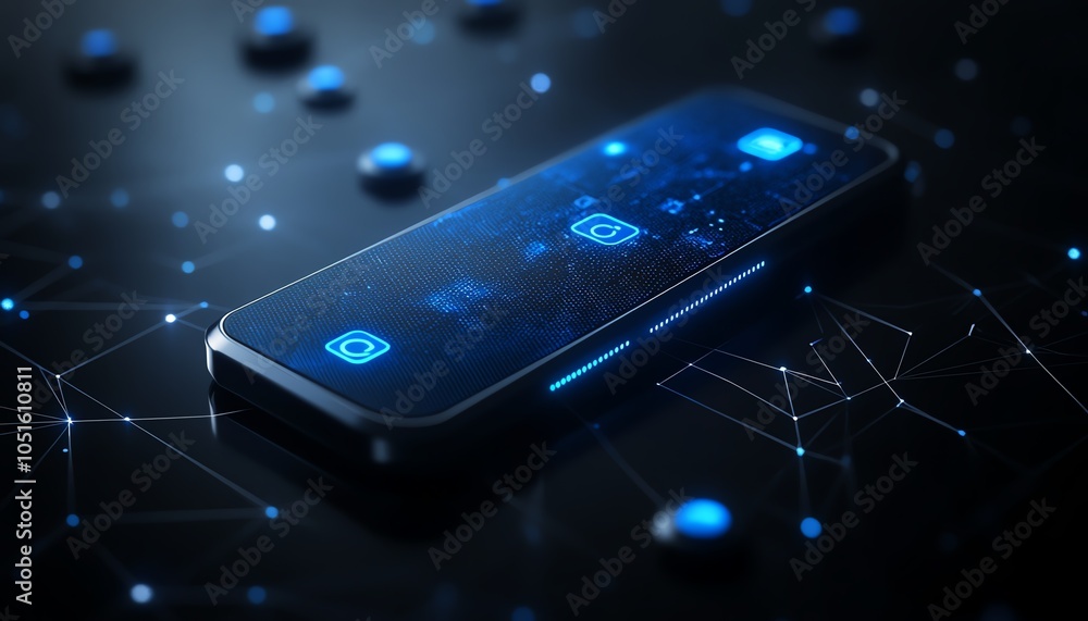 Poster innovative 3d mockup of a blank dark background with space for text, featuring modern digital blue u