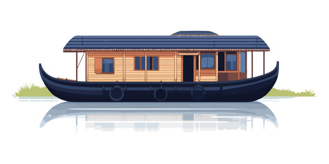 Scenic Indian Houseboat in Kerala Backwaters - Vector Art for Tourist Destinations