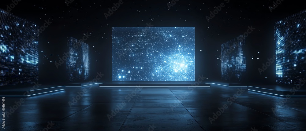 Poster professional 3d mockup showcasing a blank dark backdrop with ample space for text, adorned with digi