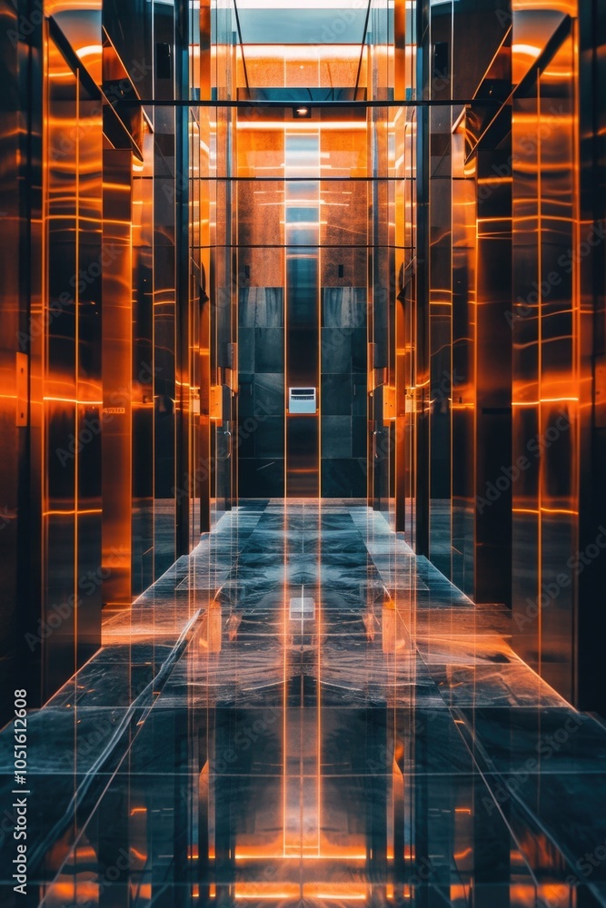 Poster modern interior design feature with transparent walls and floor