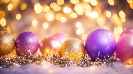 Obraz premium Colorful New Year Eve Decorations with Shimmering Tinsel