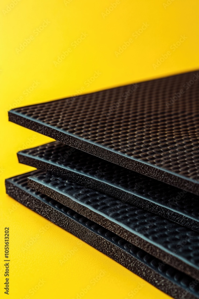 Poster a close-up view of a stack of black plastic sheets