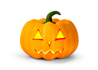 Glowing Halloween Pumpkin isolated on white background. 3D illustration.