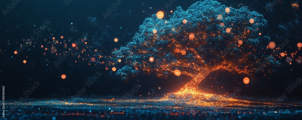 Poster Detailed image of a digital lineage tree adorned with user icons and speech bubbles