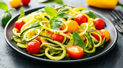 fresh vegetables on a plate with pasta