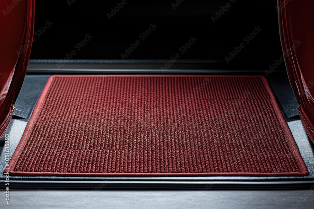 Poster a close-up shot of a car door mat with its texture and design visible