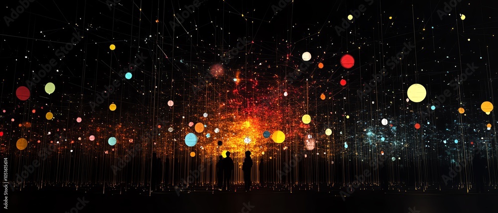 Poster eyecatching 3d visualization of a digital lineage tree showcasing user icons and speech bubbles, rep
