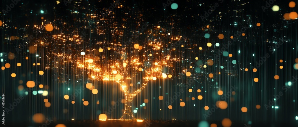 Poster eyecatching 3d visualization of a digital lineage tree showcasing user icons and speech bubbles, rep