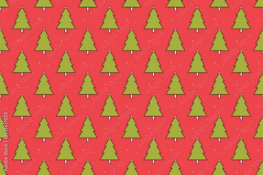 Aufkleber red background with green christmas trees pattern