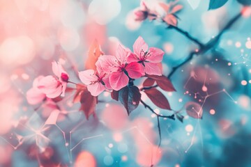 A detailed view of a pink flower on a branch, suitable for use in designs and graphics