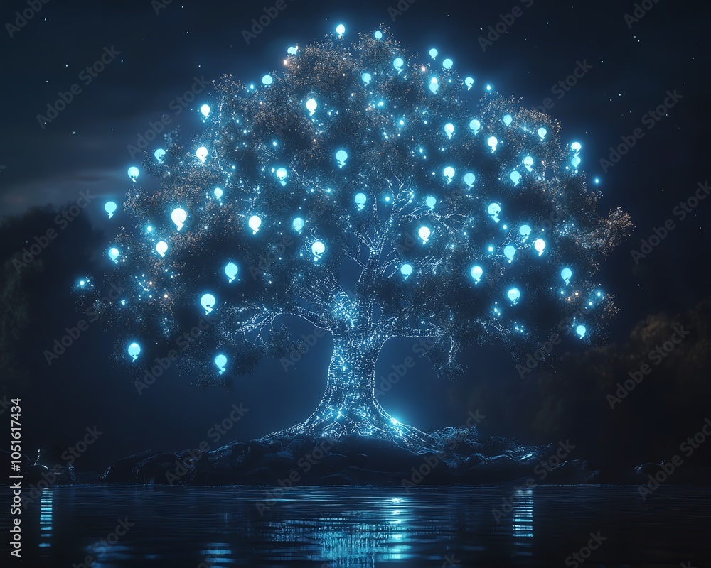Aufkleber Stunning 3D rendering of a digital graphic lineage tree showcasing user and speech bubble symbols