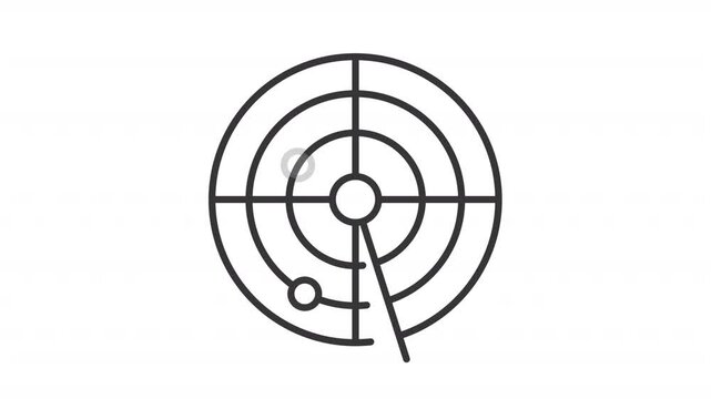 Animated radar icon. Tracking objects line animation. Radar map. Navigation tool. Sonar system. Air traffic control. Black illustration on white background. HD video with alpha channel. Motion graphic
