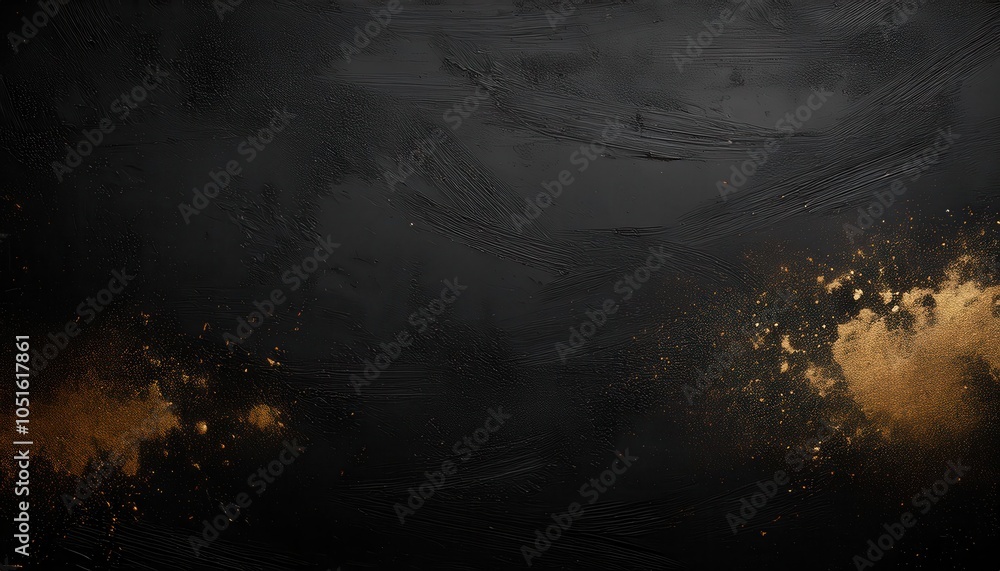 Aufkleber luxurious black and gold abstract background with brushstroke texture and metallic paint splatters f