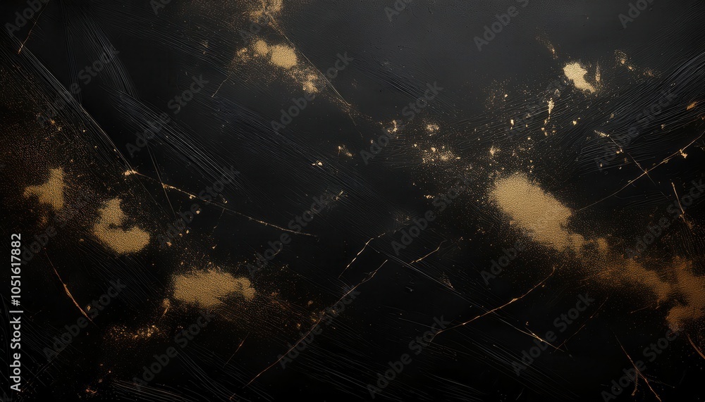 Aufkleber luxurious black and gold abstract background with brushstroke texture and metallic paint splatters f
