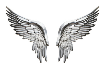 Fototapeta premium Glossy modern chrome angel wings with high gloss finish, with smooth and reflective surface, y2k aesthetic for artistic and decorative purposes