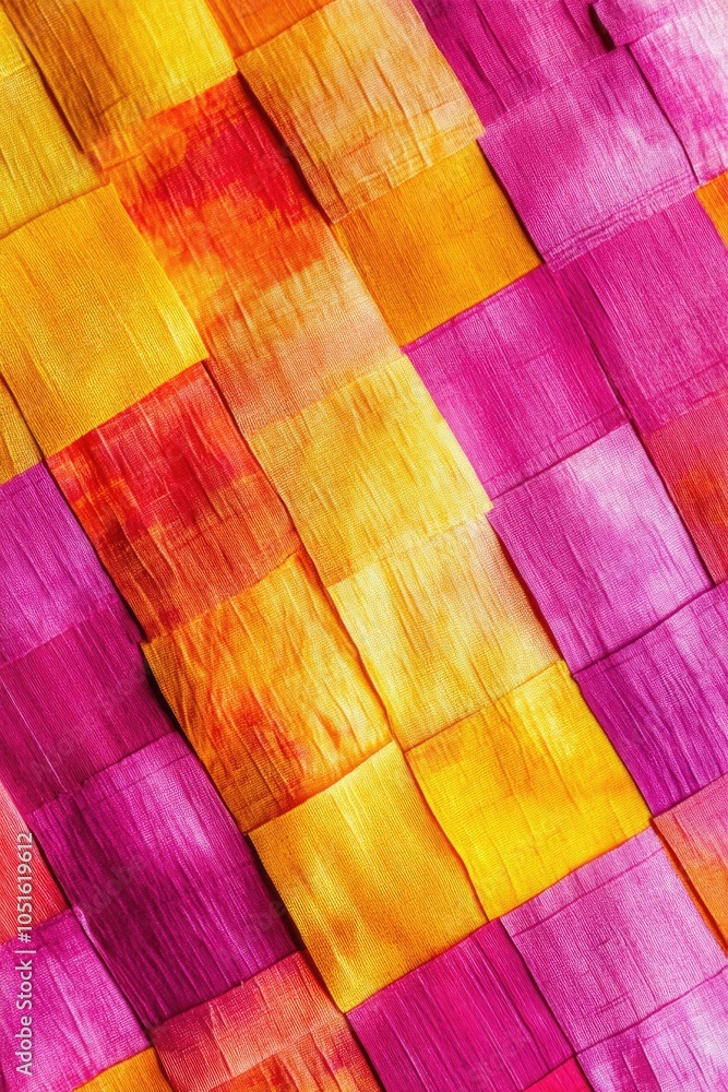 Poster close-up shot of a vibrant woven material with intricate patterns and colors