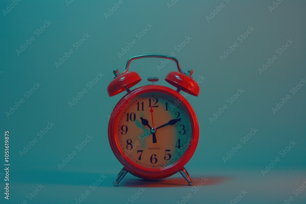 Poster a bright red alarm clock sits atop a table, awaiting its next wake-up call