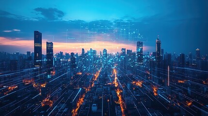 Fototapeta premium Cityscape with Digital Network