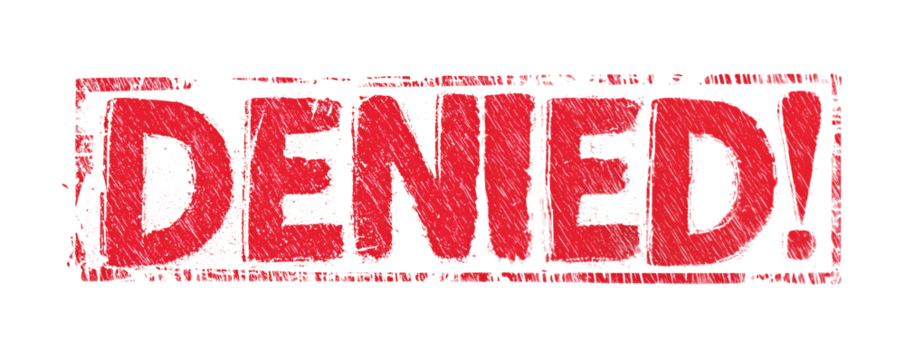 Red distressed 'DENIED' stamp with grunge texture on a white background, symbolizing rejection or prohibition