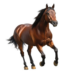 Obraz premium Dynamic Brown Horse Running Isolated on White Background for Creative Projects