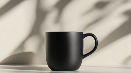 Fototapeta premium Stylish black mug on table, a minimalist statement in kitchenware design