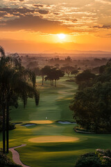 Sunset view over a golf course
