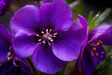 Macro shot of a violet (Viola odorata), focusing on the deep purple petals