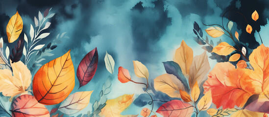 Autumnal Watercolor Banner with Vibrant Foliage. Banner