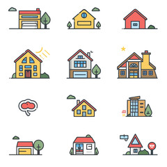 Set of line icons related to real estate, Mortgages, Moving, New Location