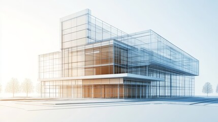 Obraz premium Modern architecture, glass building soaring high against a vibrant blue sky modern