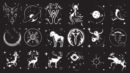 Obraz premium Set of magical zodiac signs in universe