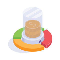 Pie chart with a coin symbol indicating financial insights and data analysis