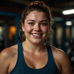 Proud and Strong Close-Up of Athletic Woman Smiling After Workout in Gym fitness journey  self-confidence