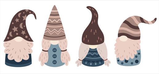 Winter gnome clipart. Scandinavian gnome clip art. Cute season character. Hand draw vector illustration in flat style	
