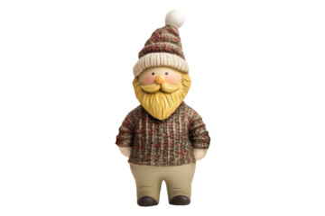 A whimsical Santa Claus figurine with a friendly expression,isolated on white background, embodying the spirit of Christmas.