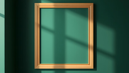 Blank Frame on Dark Green Wall with Natural Lighting