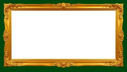 Blank Golden Frame on Green Wall, Rectangular shape